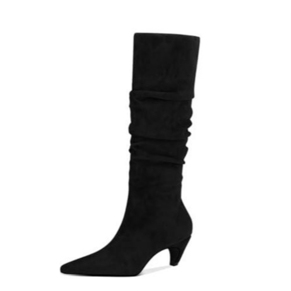Black Heeled Boots with Slouchy Design